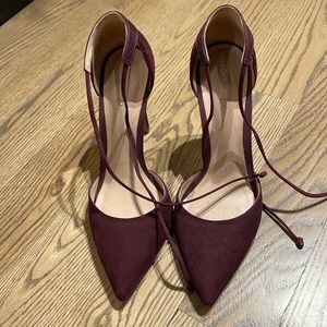 Burgundy suede lace up pumps from Aldo. Worn once. Like new. Size 8.